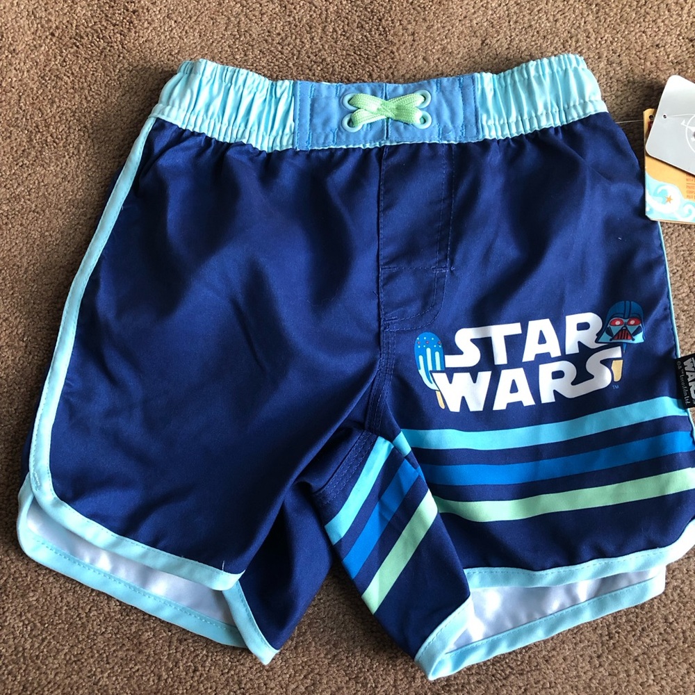 Disney Star Wars Navy and Light Blue Kids Swim Trunks sz 3T